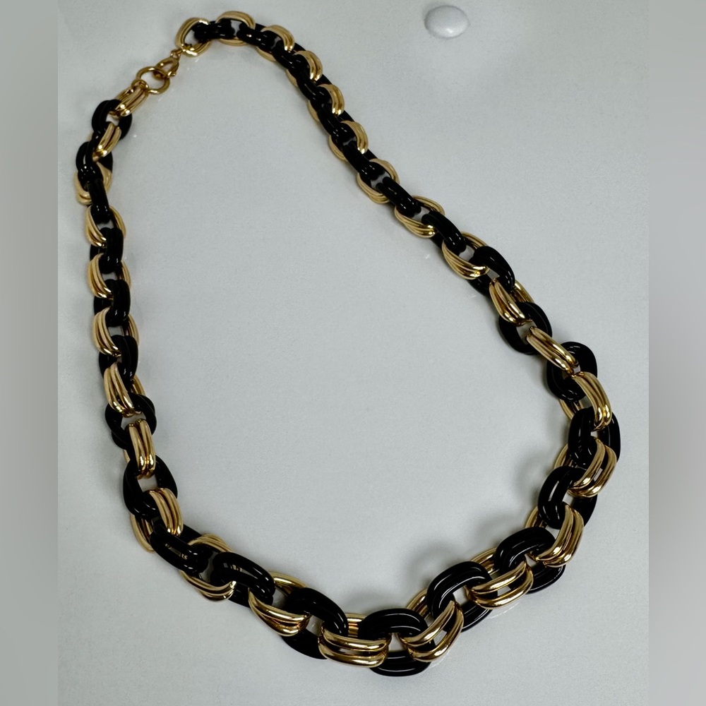 Vintage Chunky Double Gold-tone & Black Chain Link Necklace 22” #1500 - Picture 5 of 10